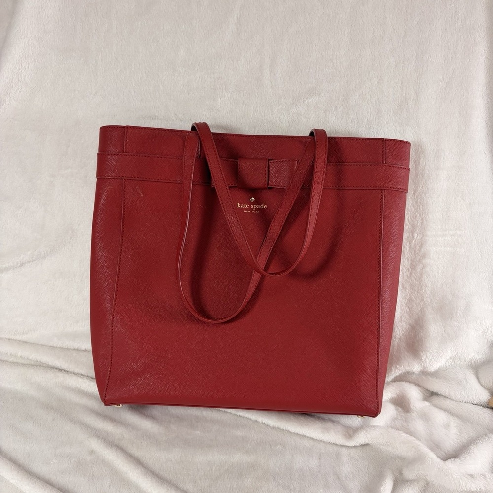 Kate‎ Spade New York Kirk Park Pink Saffiano Crosshatch leather Leather bow EUC